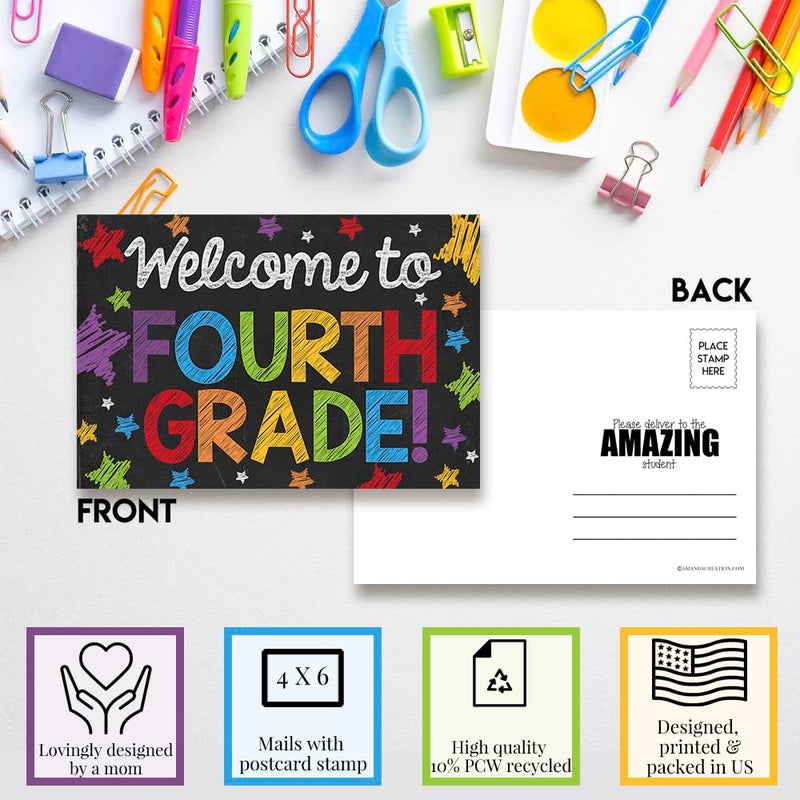 Amanda Creation Welcome To 4th Grade Colorful Chalkboard Themed Blank Postcards For Teachers To Send To Students, 4"x6" Fill In Notecards by AmandaCreation (30) - Image 2